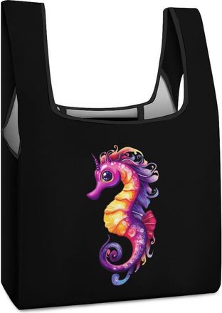 Generic Seahorse Shopping Bag Reusable Grocery Tote Bag Foldable Handbag for Travel Picnic
