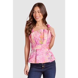 Coast Bow Shoulder Printed Peplum Top in Pink at Nordstrom, Size 14