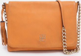 Carolina Herrera Mustard Leather Tassel Flap Chain Shoulder Bag