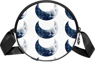 Generic Circle Crossbody Bag for Women, Curved Moon Small Sling Bag Daypack with Zipper Adjustable Shoulder Straps Casual Ladies Girls Round Purse