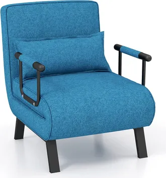 Costway Costway Sof&aacute; Cama Plegable 4 En 1 Individual Silla Sill&oacute;n Ajustable Tumbona Con Colch&oacute;n Para Oficina Balc&oacute;n Jard&iacute;n (azul)