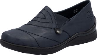 Rieker Slipper RIEKER, Damen, Gr. 36, blau (nachtblau), Lederimitat, unifarben, Schuhe Slipper, Schlupfschuh, Halbschuh, Slip on mit Stretcheinsatz und Ziers
