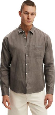 Cotton On Mens Relaxed Linen Long Sleeve Shirt in Dusty Taupe Emb at Nordstrom, Size Xx-Large