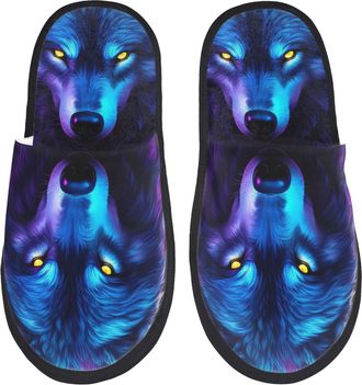 Generic House Slippers Blue Light Wolf Reusable Slipper Furry Anti-Slide Slipper For Ladies Room Guest Room M