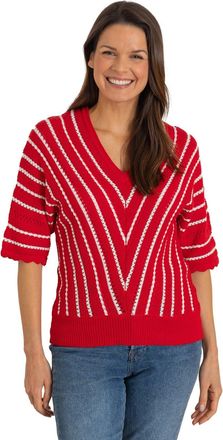 Klass Chevron V Neck Jumper - RED/White - M