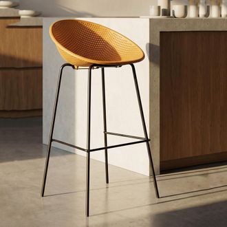 Dmora Silla Trong, Set De 2 Para Interior/exterior, Asiento Calado, Altura 75 Cm, Estructura De Metal, 51x82x58h Cm, Amarillo Mostaza