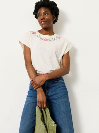 Fat Face FatFace Ivory Cross Stitch Floral T Shirt