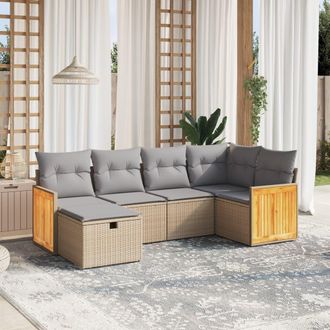vidaXL Juego De Sof&aacute;s Jard&iacute;n Con Cojines Beige Mezcla 6 Pzas Rat&aacute;n Pe Vidaxl