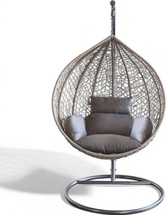 No Brand Dondolo sospeso ovale con struttura in metallo e seduta in wicker 195x105x120cm - Grigio