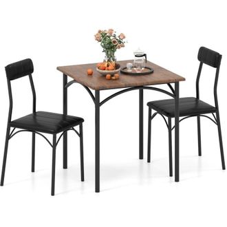 Costway Set Tavolo e 2 Sedie, Tavolino e Sedie da Balcone con Schienali e Sedute Imbottiti, Gambe in Metallo, Mobili Salvaspazio per Cucina
