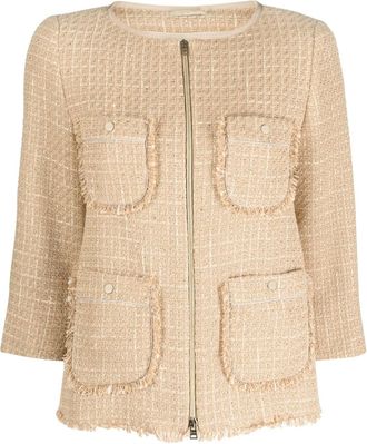 Herno zip-up tweed jacket - women - Cotton/Acetate/Polyester/Other fibres/Polyamide/Acetate/Polyester - 46 - Neutrals
