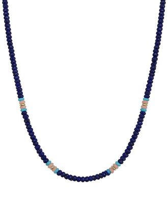 Jewelmak 14K Lapis, Turquoise, Pink Opal Necklace