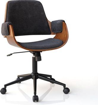 Oresteluchetta Sill&oacute;n de oficina tejido negro madera nogal 89-101x60x58 cm