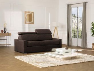 Vente-Unique Divano letto 4 posti ribalta doghe larghe memory foam - Letto: 160 cm x 22 cm Tessuto Marrone - VIZIR