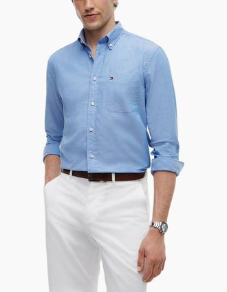 Tommy Hilfiger Mens TOMMY HILFIGER Mens Oxford Shirt Cotton Long Sleeve Casual Formal Classic Fit - Blue - Size: 44/Regular