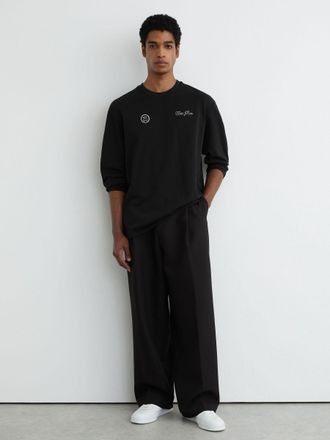 Reiss Black Cotton Motif Long-sleeve Relaxed T-shirt, Xxl