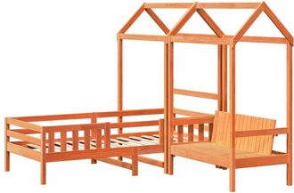 vidaXL Bed and Bench Set with Roof without Mattress Wax Brown 75x190 cm Small Single Vidaxl