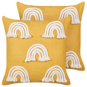 Beliani Beliani - Conjunto De 2 Cojines De Algod&oacute;n Bordado Arco Iris 45 X 45 Cm Amarillo Leea