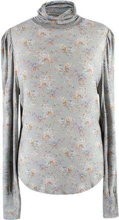 LoveShackFancy Blue Floral Vienna Roll Neck Top Size XL