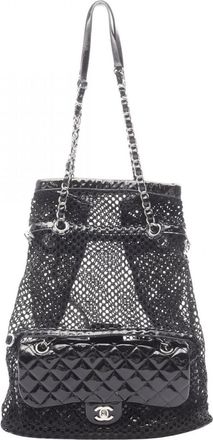Chanel Black Patent Leather Mesh Handbag Tote Bag (Pre-Owned)