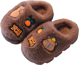 Generic Boys Girls Capybara Plush Slippers, Winter Animal House Slides, Fuzzy Fluffy Shoes for Kids (Dark Brown C, M, Little Kid, Women, 12.5, Numeric Range, 
