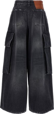 Palm Angels Oversized Cargo Denim Cargo Pants - Black