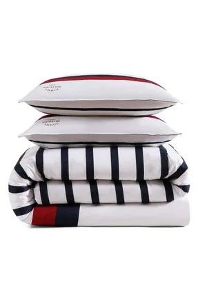 Tommy Hilfiger Classic Stripe Comforter & Shams Set in White/red/navy at Nordstrom, Size Full/queen
