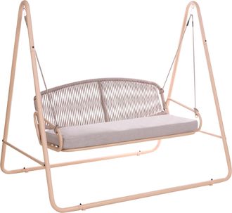 Beliani Columpio De Jard&iacute;n Moderno Con Estructura De Acero Coj&iacute;n De Olefina Y Respaldo De Cuerda Trenzada Beige Norcia