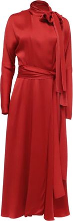 Sies Marjan Tie-Neck Long Sleeve Midi Dress in Red Viscose