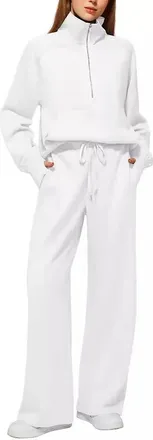 Generic Tracksuit Womens Full Set 2 Piece Half Zip Sweatshirt And Tracksuit Bottom Women Jumpers And Elasticated Waist Pant Autumn Winter Lounge Wear Activewe