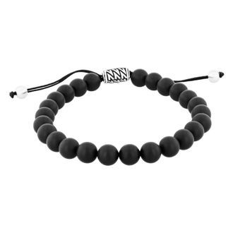 Robert Alton Stainless Steel Matte Onyx Bead Bolo Bracelet