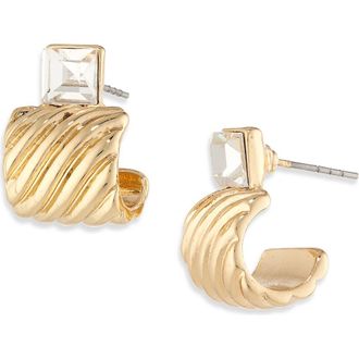 Nordstrom Rack Square Crystal J Hoop Earrings in Clear- Gold at Nordstrom Rack