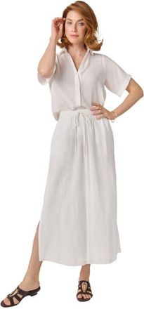 Jessica London Cotton Gauze Camp Shirt in White at Nordstrom, Size 12