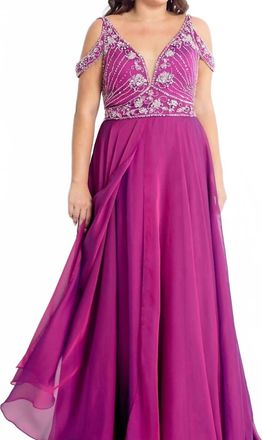 Rachel Allan Beaded Chiffon Prom Dress In Magenta