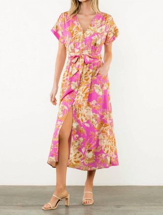 THML Clothing Mia V Neck Floral Dress In Pink
