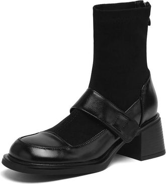 Generic Womens Round Toe Ankle Boots With Buckle Strap Chunky Block Heels Comfortable Non-Slip Durable PU Leather For Daily Street Office Fall Winter Wear,Bla