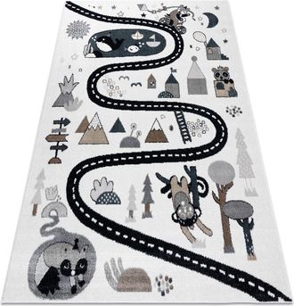 RugsX Alfombra Fun Route Para Ni&ntilde;os, Calle, Animales Crema White 200x290 Cm