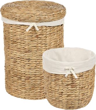 Beliani Conjunto De 2 Cestos Para Ropa Sucia Con Tapa Jacinto De Agua Claro Danang