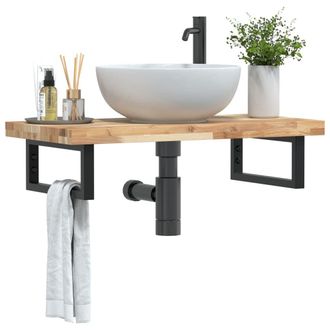 Berkfield Home Basin Shelf Wall Mounted Steel & Solid Wood Acacia in Brown