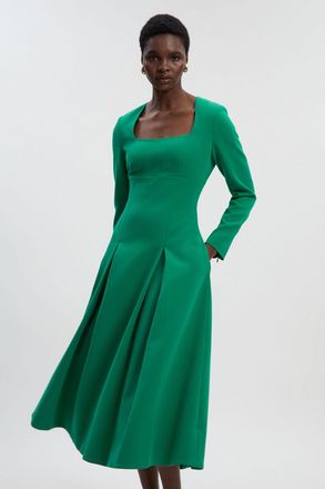 Karen Millen Womens Compact Stretch Sweetheart Neckline Midi Dress - Green - Size 12 UK