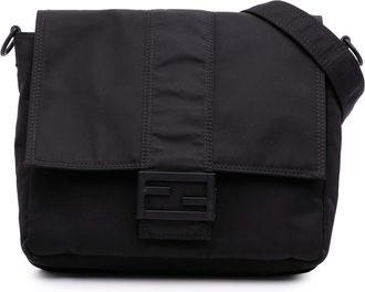 Fendi Pre-owned Womens Crossbody Bag With Logo Buckle - Black Textile - One Size