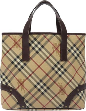 Burberry Nova Check Beige Canvas Handbag (Pre-Owned)