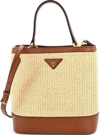 Prada Panier Straw and Leather Medium bucket bag - women - Straw/COTTON/ STRAW/Leather - One Size - Brown