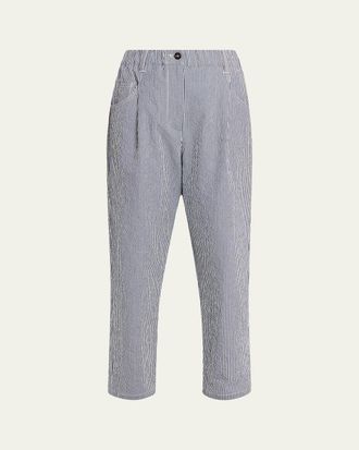 Brunello Cucinelli Cotton Seersucker Straight-Leg Ankle Pants