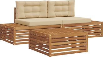 vidaXL 4 Uds. Conjunto De Sof&aacute;s De Exterior Natural Y Beige Vidaxl
