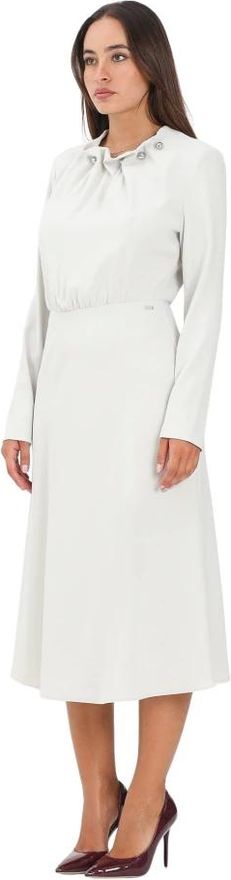 Kleedjes, Dames, Wit, S, Beige Midi Jurk met Gerimpelde Halslijn