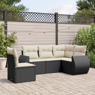 vidaXL Set De Muebles De Jard&iacute;n 5 Pzas Y Cojines Rat&aacute;n Sint&eacute;tico Negro Vidaxl