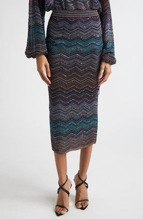 Missoni Zigzag Lam&eacute; Midi Skirt in Dark Blue Tones at Nordstrom, Size 10 Us