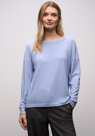 Street One Langarmshirt STREET ONE, Damen, Gr. 36, frosted blau meliert, Jersey, Obermaterial: 83% Viskose, 17% Polyester, unifarben, l&auml;ssig geschnitten h&uuml;ftbede