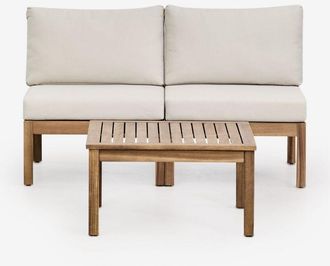 Sklum Conjunto De Sal&oacute;n Con Sof&aacute; Modular De 2 Piezas Y Mesa De Centro En Madera De Acacia Branson Sklum